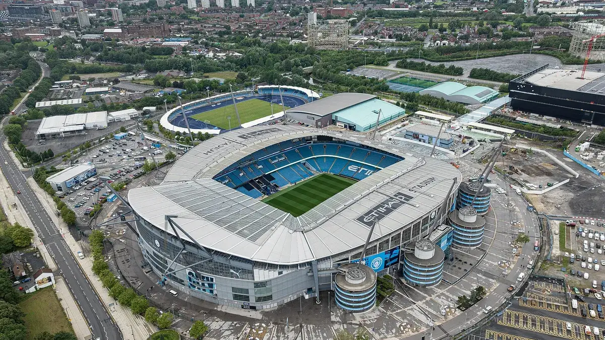 Aerial view of Manchester City's stadium