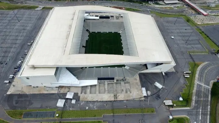 Vista aérea da Arena Corinthians, em Itaquera
